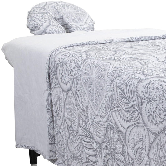 ForPro Premium Designer Flannel 3-Piece Massage Sheet Set, Island Tranquility, for Massage Tables, Includes Massage Flat Sheet, Fitted Sheet and Fitted Face Rest Cover, White