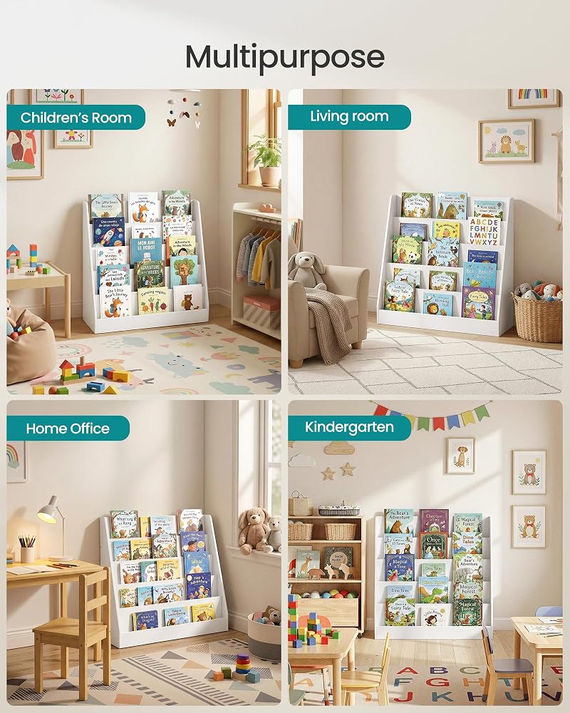 Songmics 5-Tier Kids Bookcase Montessori Bookshelf Toy Storage - Cloud White with 1 Row
