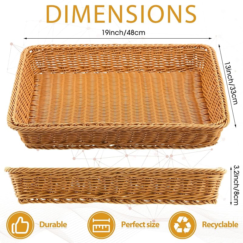 6 Pack 19-Inch Wicker Bread Baskets Set - Handwoven Polypropylene Rattan Serving Baskets