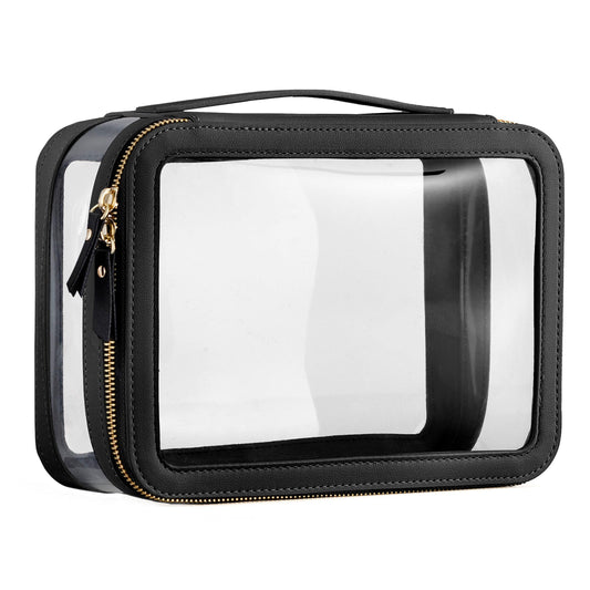 Vorey Large Clear Makeup Bag for Women, Portable Travel Makeup Bag Organizer Waterproof Toiletry Bag Cute Makeup Bags Cosmetic Bag Makeup Pouch, Black