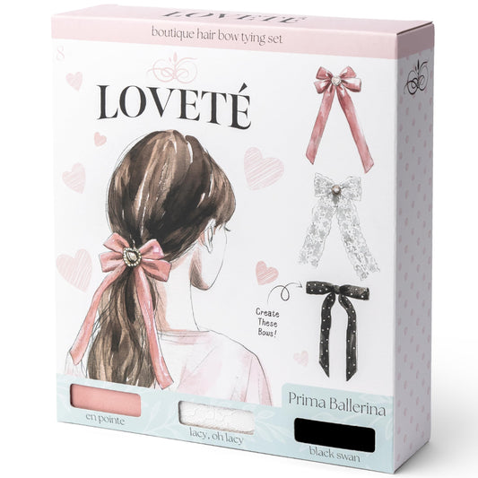 Loveté Hair Bow Tying Set - Prima Ballerina (3 Pack) – Premium DIY Coquette Fashion Accessories for Kids & Tween Girls Ages 6-12