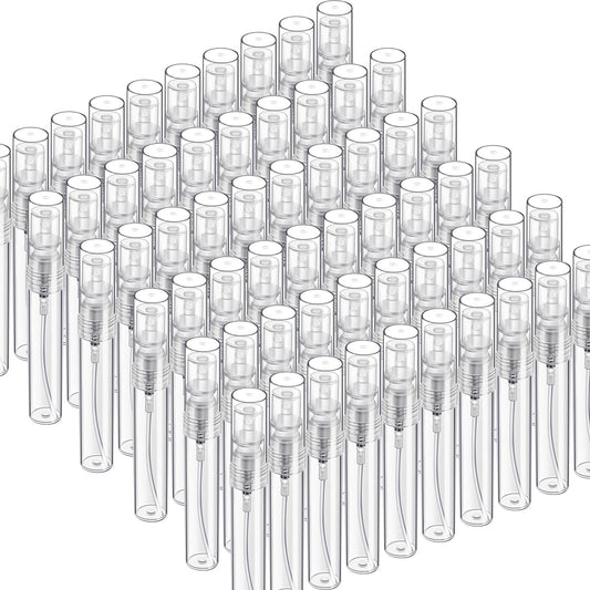 Fandamei 60PCS 5ml Mini Spray Bottle, Mini Clear Plastic Spray Bottle Empty, Fine Mist Refillable Mini Perfume Bottle, Perfume Atomizer, Small Empty Sample Containers, Plastic Portable Travel Bottle