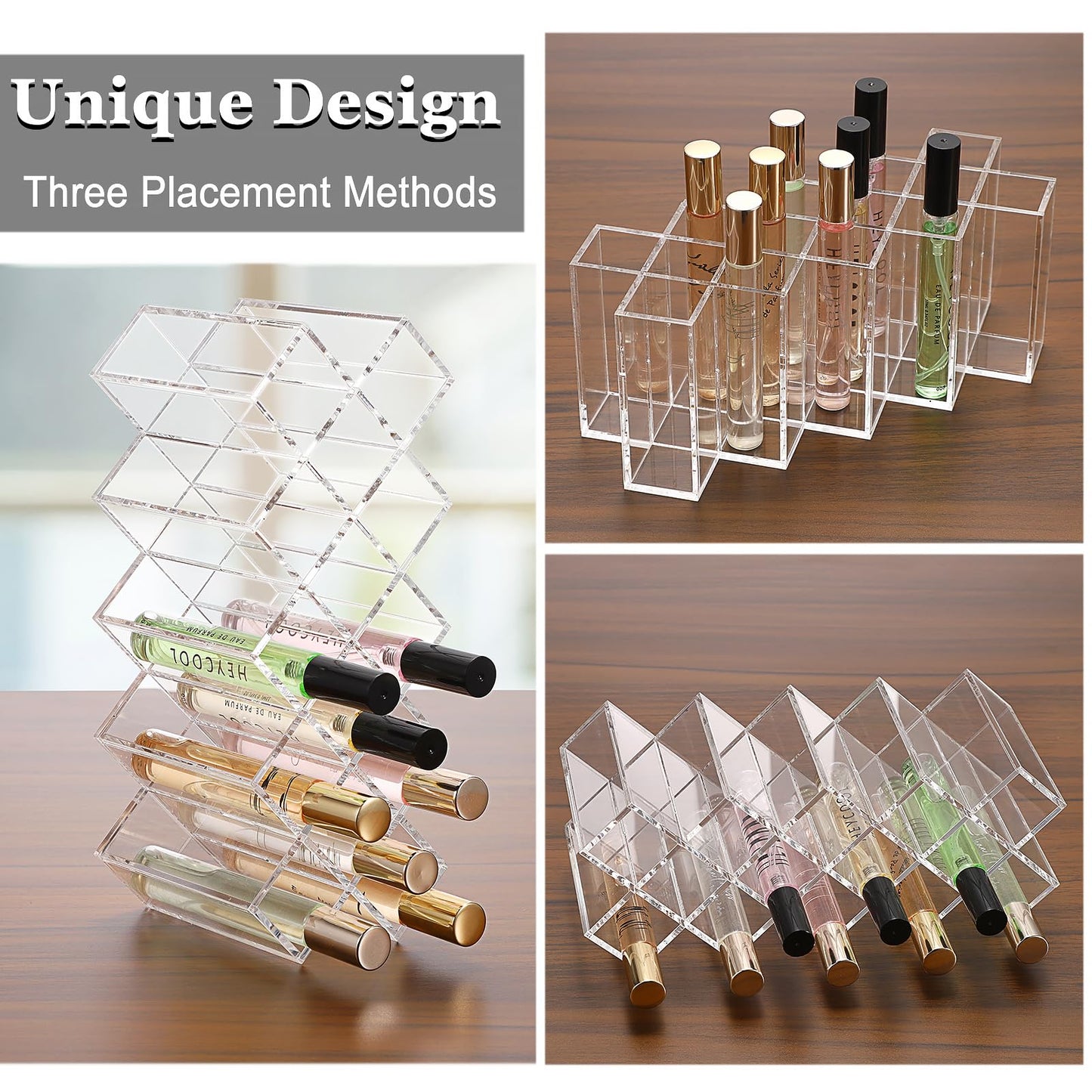 ELLDOO Rollerball Perfume Organizer, 14 Spaces Clear Acrylic Perfume Storage Holder Beauty Scent Holder, Stackable Makeup Lipgloss Lipstick Display Case Lip Gloss Storage Stand