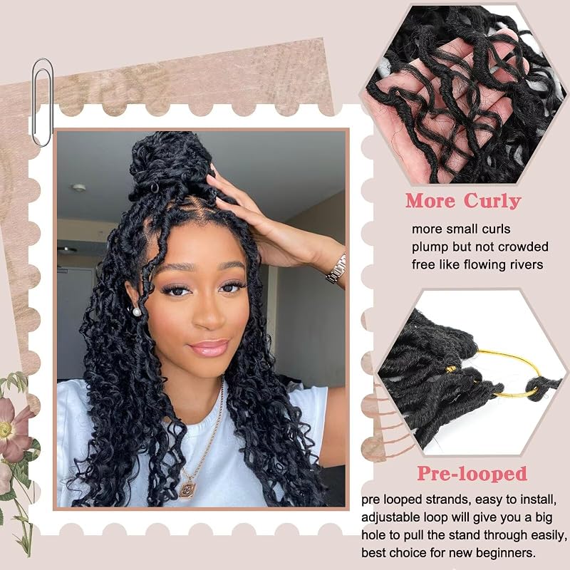 30 Inch Goddess Faux Locs Crochet Hair 8 Packs Pre-Looped River Locs with Curly Ends - Variation 1B+30 Inch