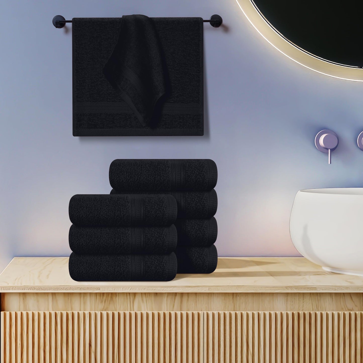 BOUTIQUO Ultra Soft Cotton Washcloths, Contains 12 Piece Face Cloths 12x12 inch, Ideal for Everyday use Face Towels, Compact & Lightweight Multi Purpose Washcloths - Black