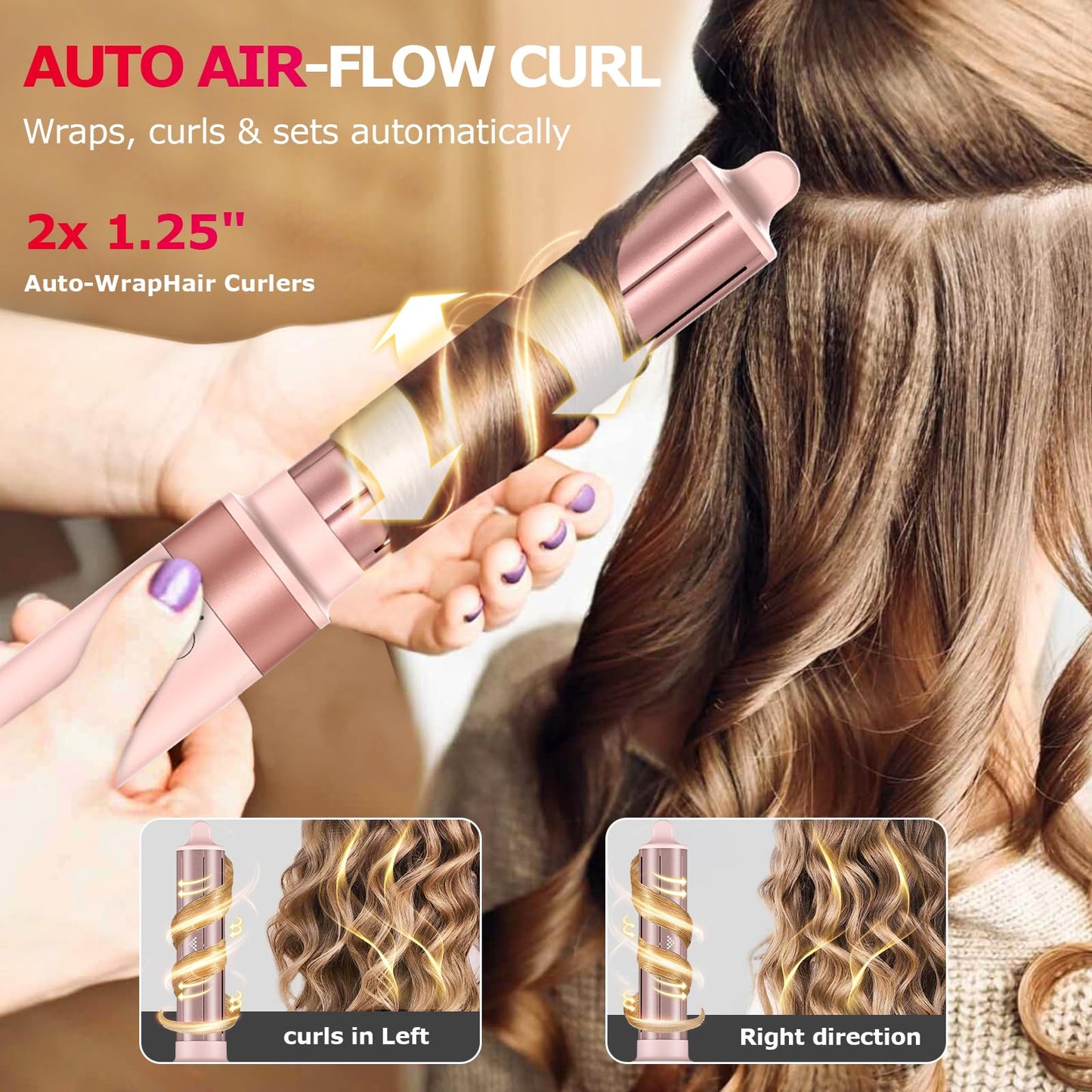 MESCOMB 5 in 1 Hot Air Styler Wrap – High-Speed Hair Dryer Brush with Auto Wrap Curlers, Fast Drying & Frizz-Free Styling, No Heat Damage, Volumizing Brush with Travel Bag