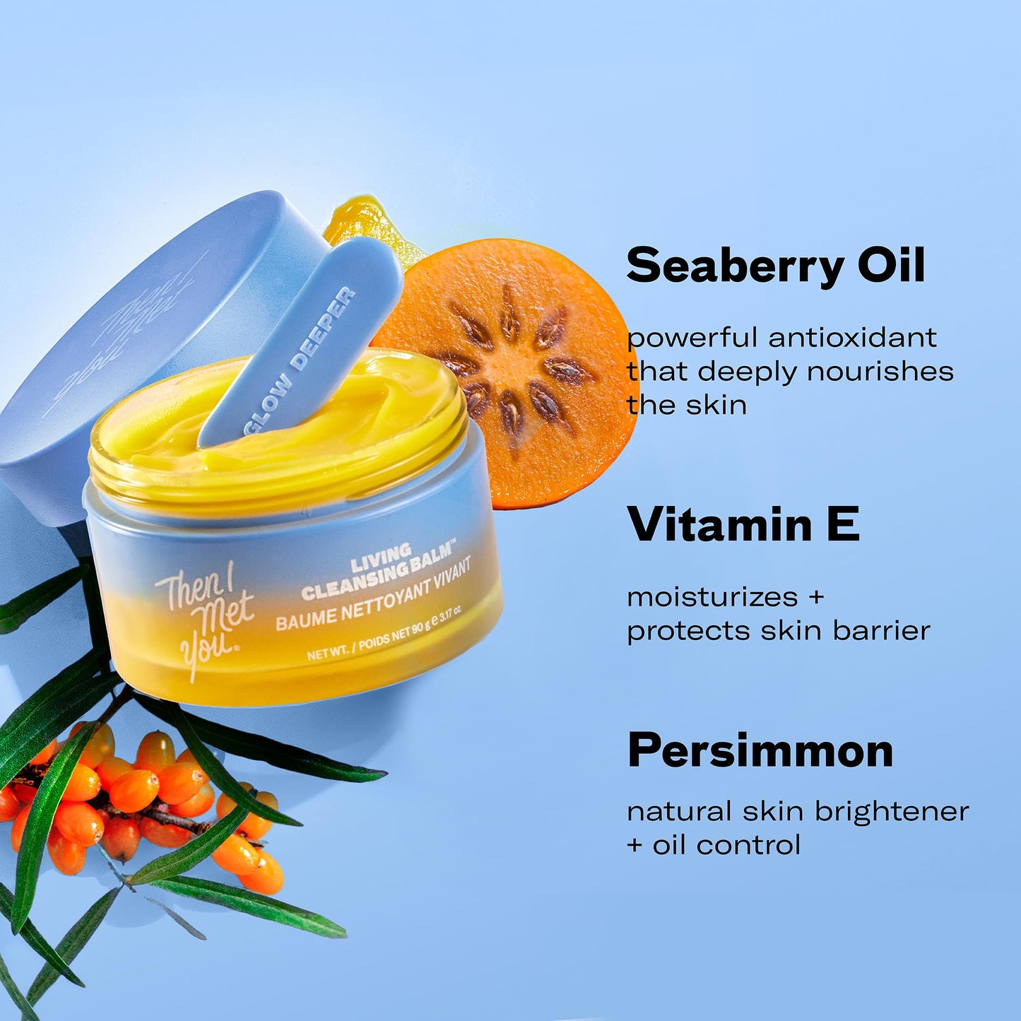 Then I Met You Living Cleansing Balm, Melts Makeup & Sunscreen, Non-Stripping Zero Residue Oil Cleanser with Seaberry, Olive, Grape Seed Oils, Vit E & Persimmon, First-Step Clean Vegan Korean Skincare