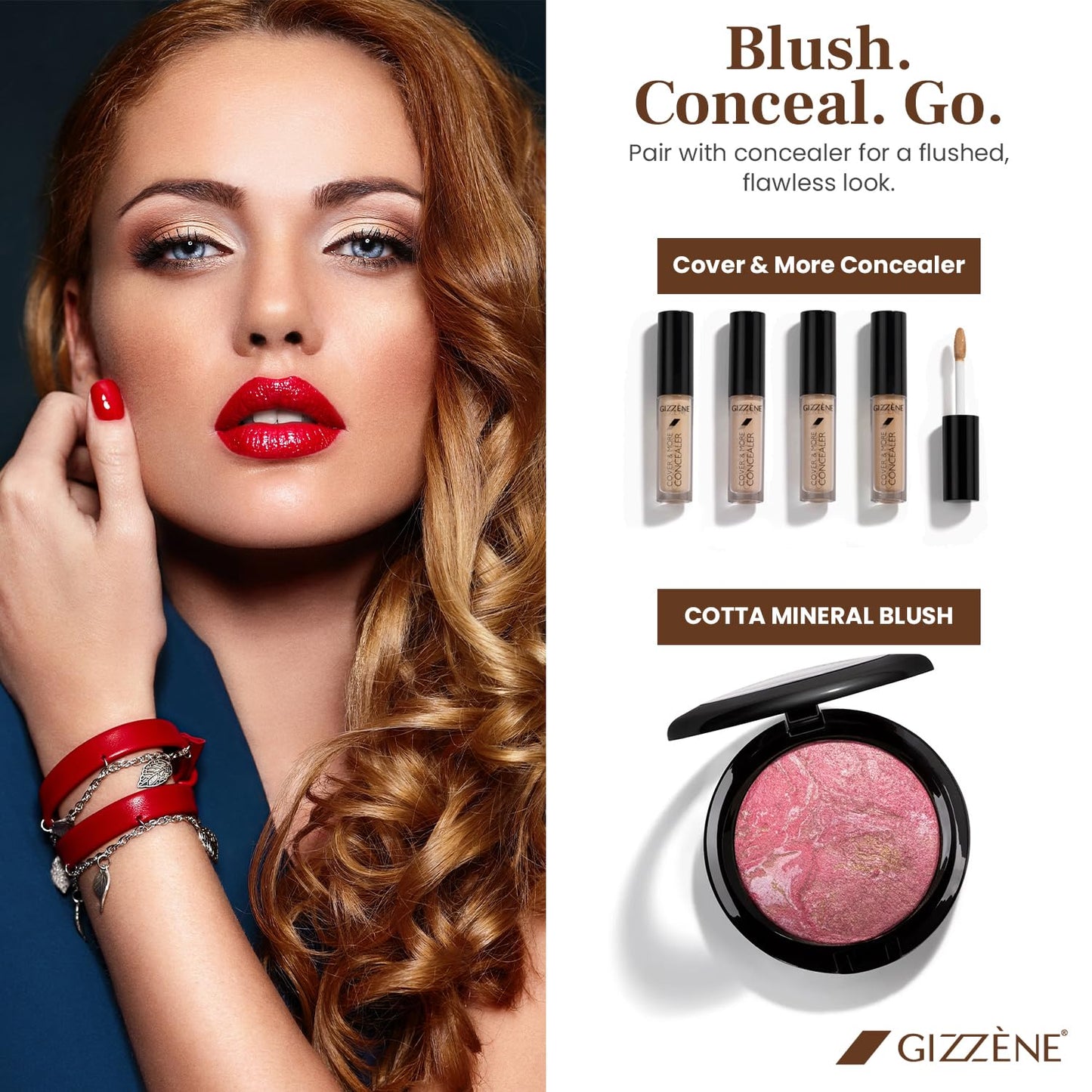 Gizzene Mineral Blush Powder – Medium Coverage Terracotta Blush for Cheeks & Face with High Pigments for Shiny, Healthy Natural Finish – Buildable, Sweat Proof Makeup Blush (Pink Marble)