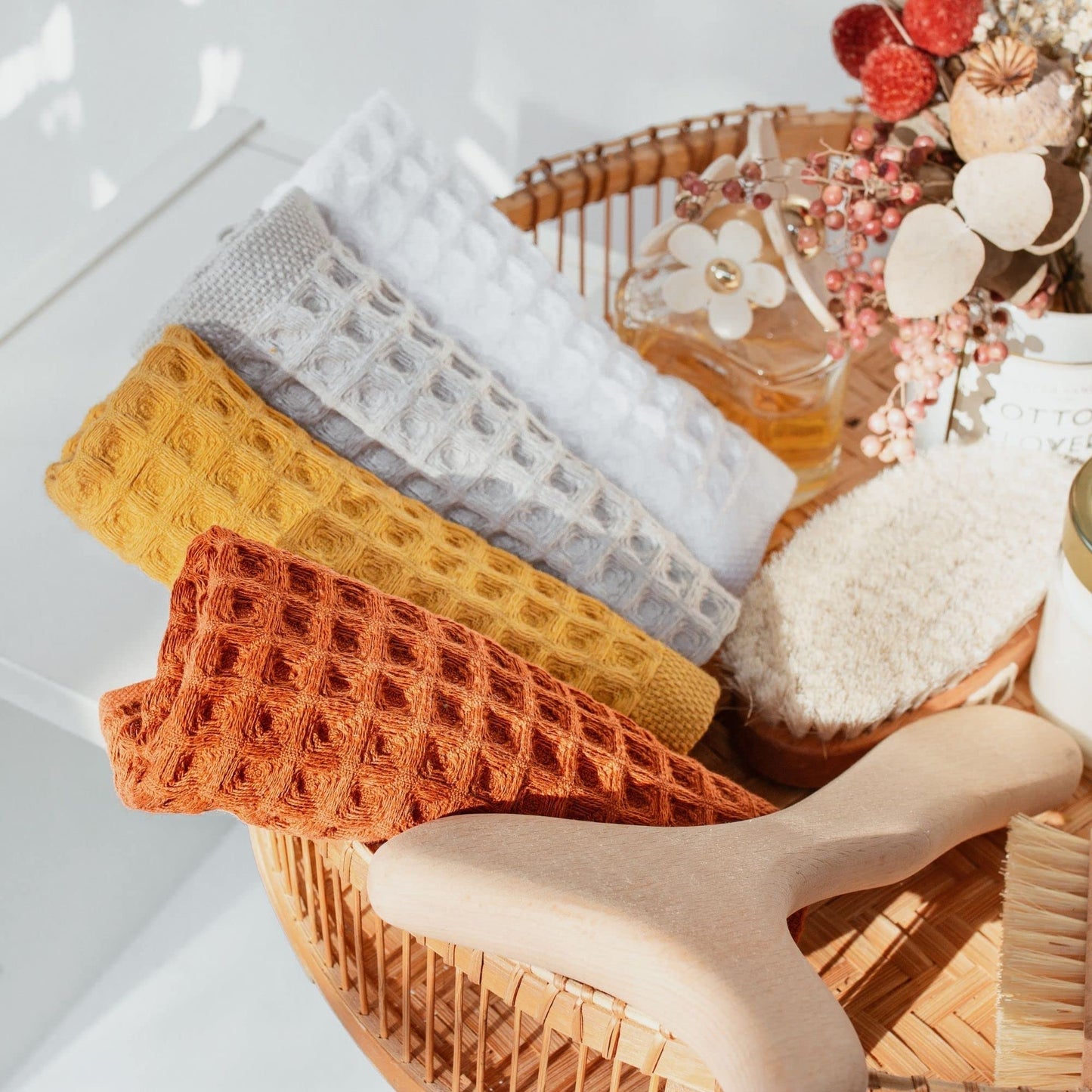 sea me at home Waffle Washcloths Set, 100% Turkish Cotton (White)