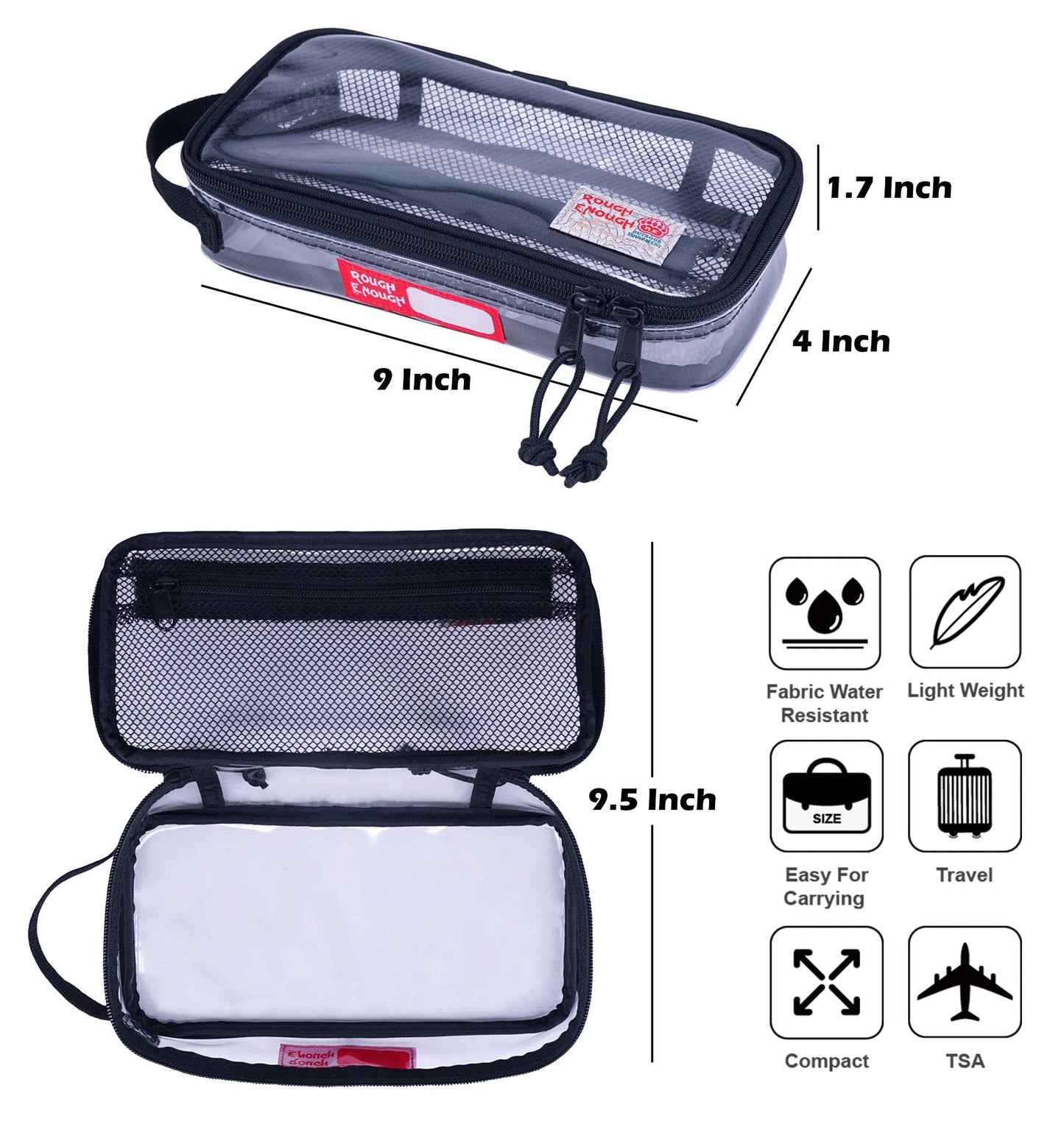 Rough Enough Clear Travel TSA Approved Toiletry Bag Small Toothbrush Case Shaving Kit Organizer Pouch for Women Men