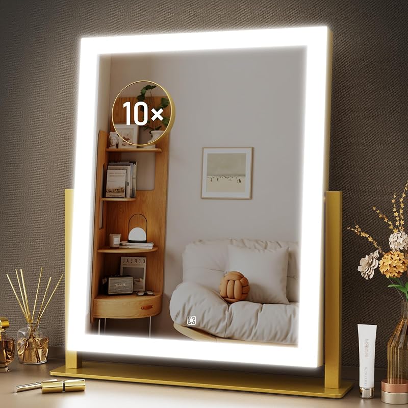 Gvnkvn 15.2 x 13 in Lighted Makeup Mirror with 10X Magnifier - White
