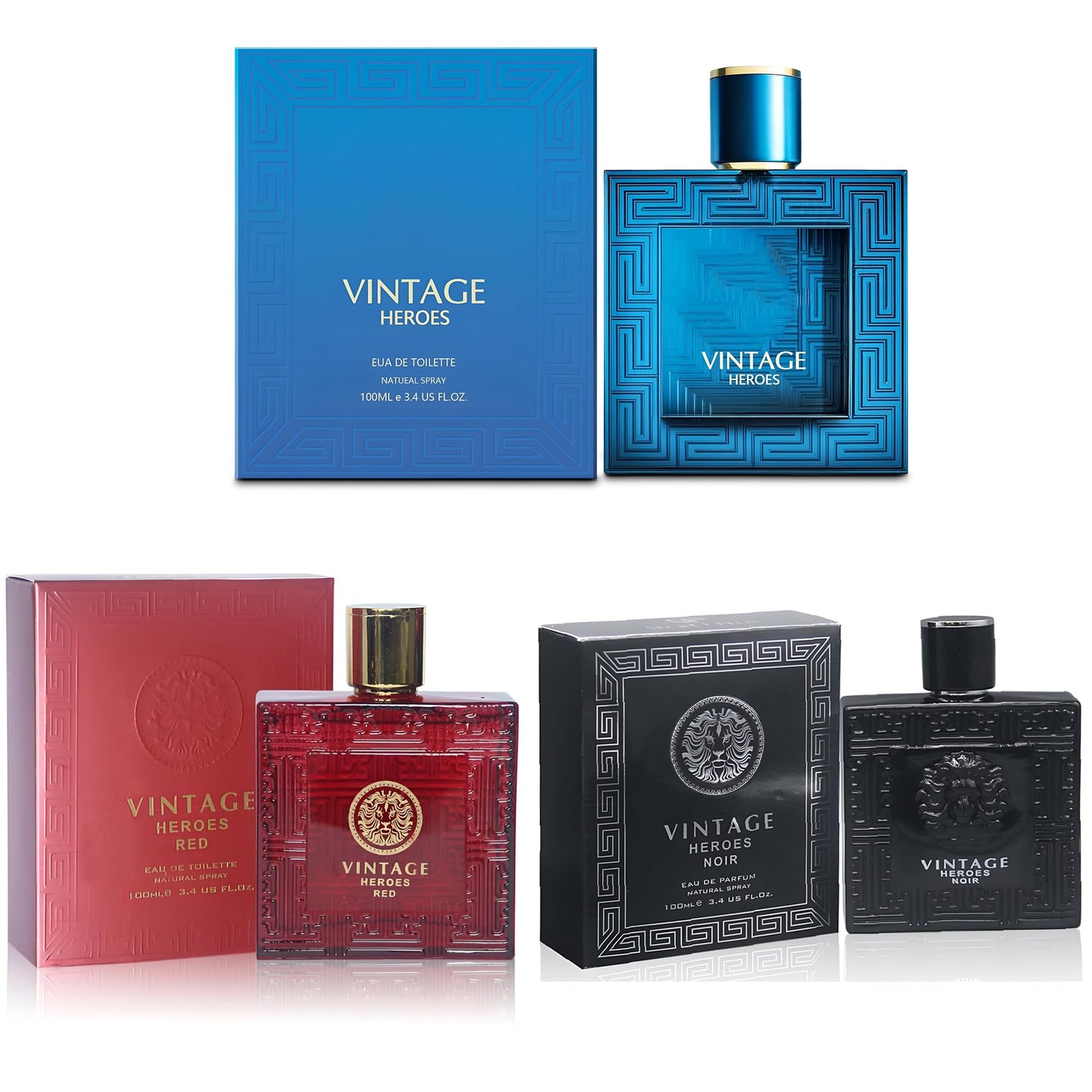 A CENTER 3Pack Men Colognes Vintage Heroes Series Eau De Parfume Spray with Woody Floral & Fruity Scent Perfume Gift Set Day to Night Luxury Fragrances