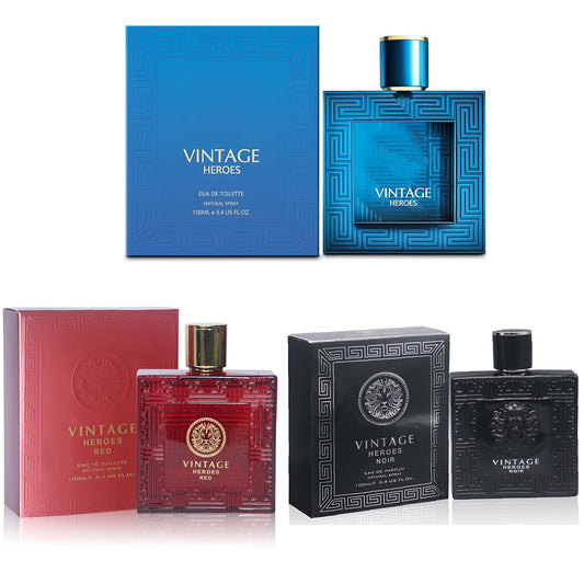 A CENTER 3Pack Men Colognes Vintage Heroes Series Eau De Parfume Spray with Woody Floral & Fruity Scent Perfume Gift Set Day to Night Luxury Fragrances
