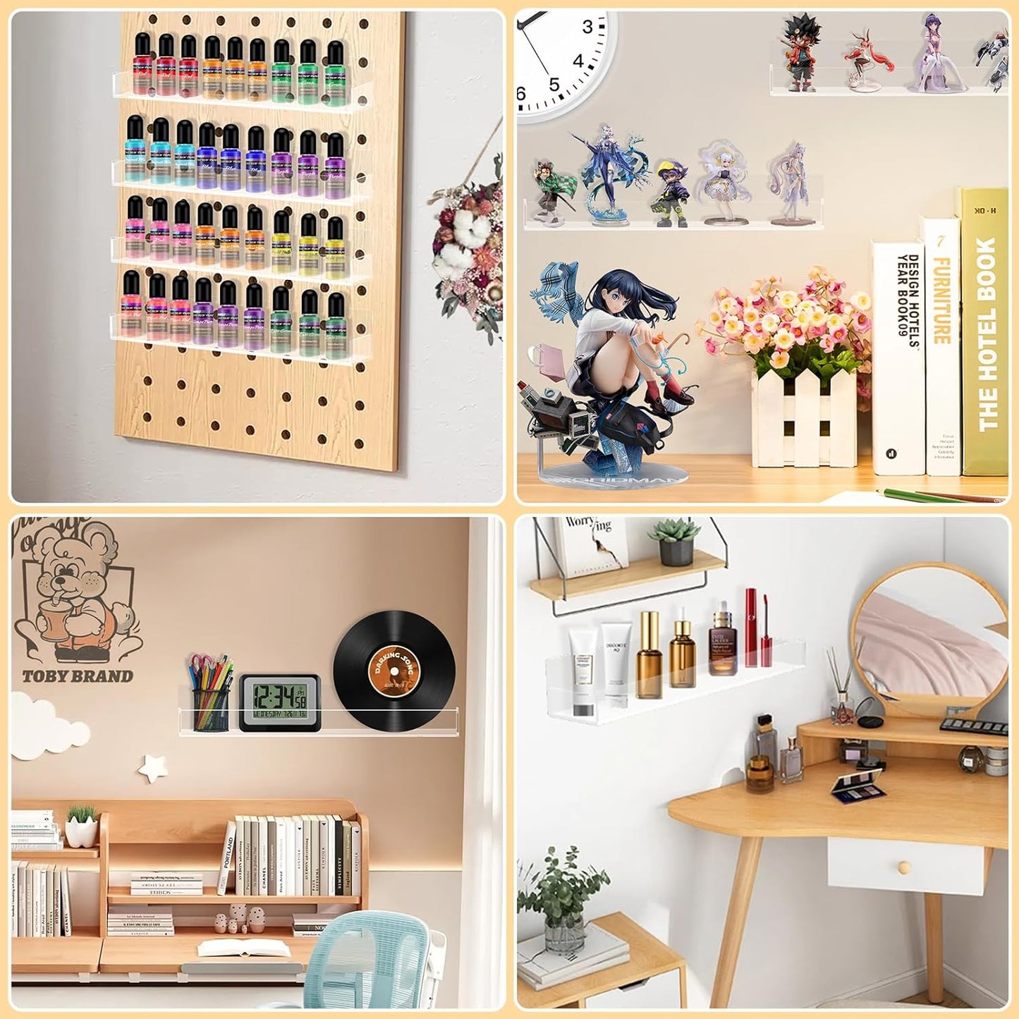 15-Inch Acrylic Nail Polish Shelf - Multi-Purpose Floating Rack for Beauty Salons & Retail