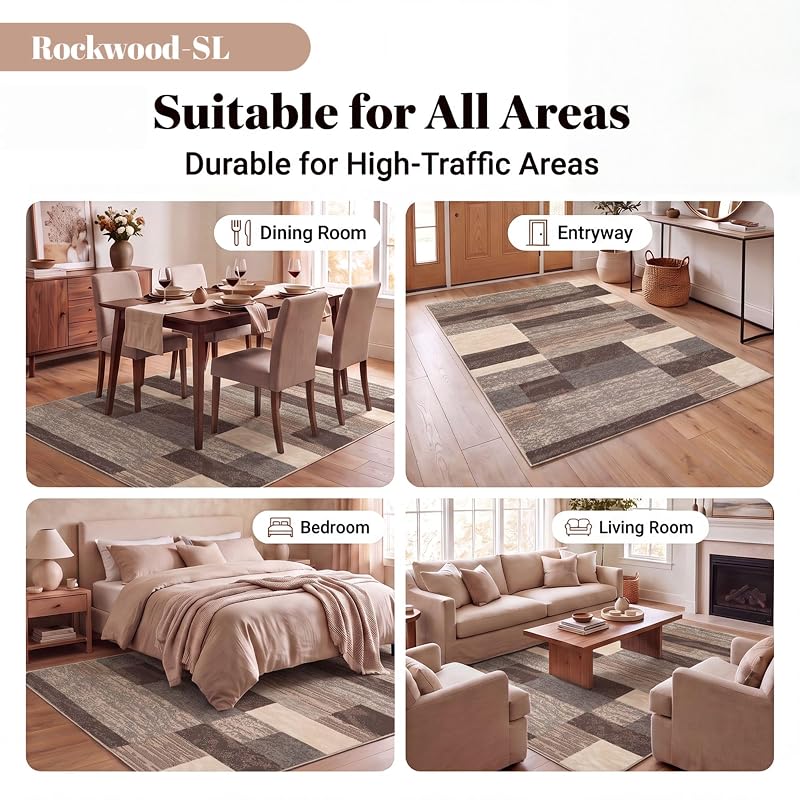 Slate 5'x8' Rockwood Geometric Indoor Area Rug - 0.31" Pile, 100% Polypropylene