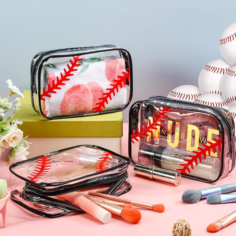 Baseball Theme Clear Makeup Bags (12 Pcs) PVC Zipper Pouches – Abbylike Variation: Baseball Theme