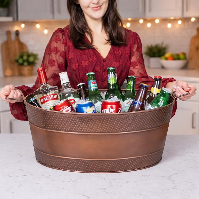 Copper Finish Heavy-Duty Beverage Tub, 6 Gallon – Oval by Brekx (Variation: Copper)