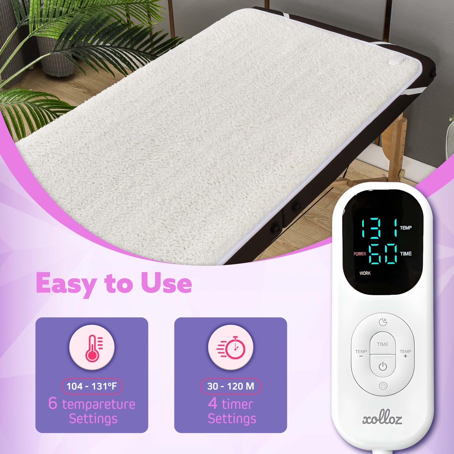 Massage Table Warmer Heating Pad – 71"x31" Heated Massage Pad with Adjustable Temperature (104°F–131°F), Auto Shut-Off, Sherpa Fabric, Ideal Massage Blanket & Bed Warmer for Table Use
