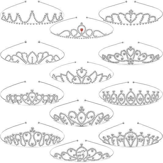 Hicarer 12 Pcs Silver Metal Tiaras Princess Crown Headbands Colorful Rhinestone Crown Bride Headbands Bridal Bridesmaids Wedding Prom Birthday Party Hair Accessories for Women Girls Kids