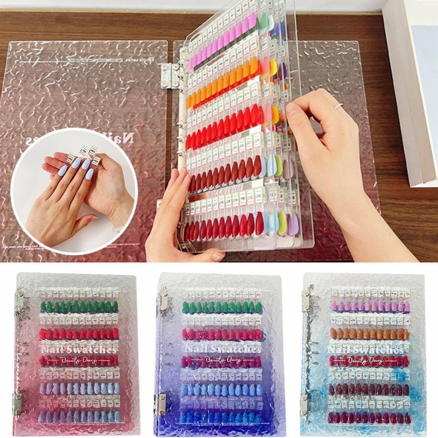 Magnetic Nail Swatches Book, Nail Swatches Book, Professional Nails Art Salon Design Display Booklet for Manicurist, No Need Pasting and Glue (White,180 Colors)