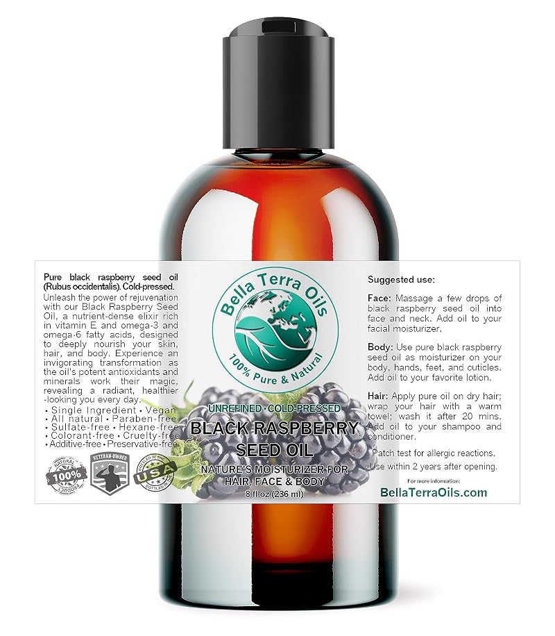 Black Raspberry Seed Oil 8 oz - Cold-Pressed Natural Elixir with Ellagic Acid & Vitamin A