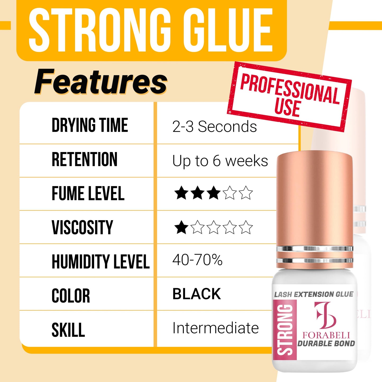 Forabeli Strong Lash Extension Glue, 2–3 Sec Dry, 6 Week Retention, Seamless Integration, Fast-Dry Professional Eyelash Extension Glue, Lash Adhesive for Eyelash Extensions
