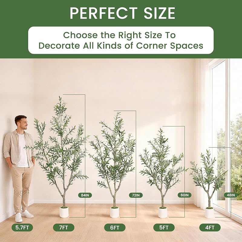 MCTYBB 6ft Olive Trees Artificial Indoor with White Planter - Triple-Trunk