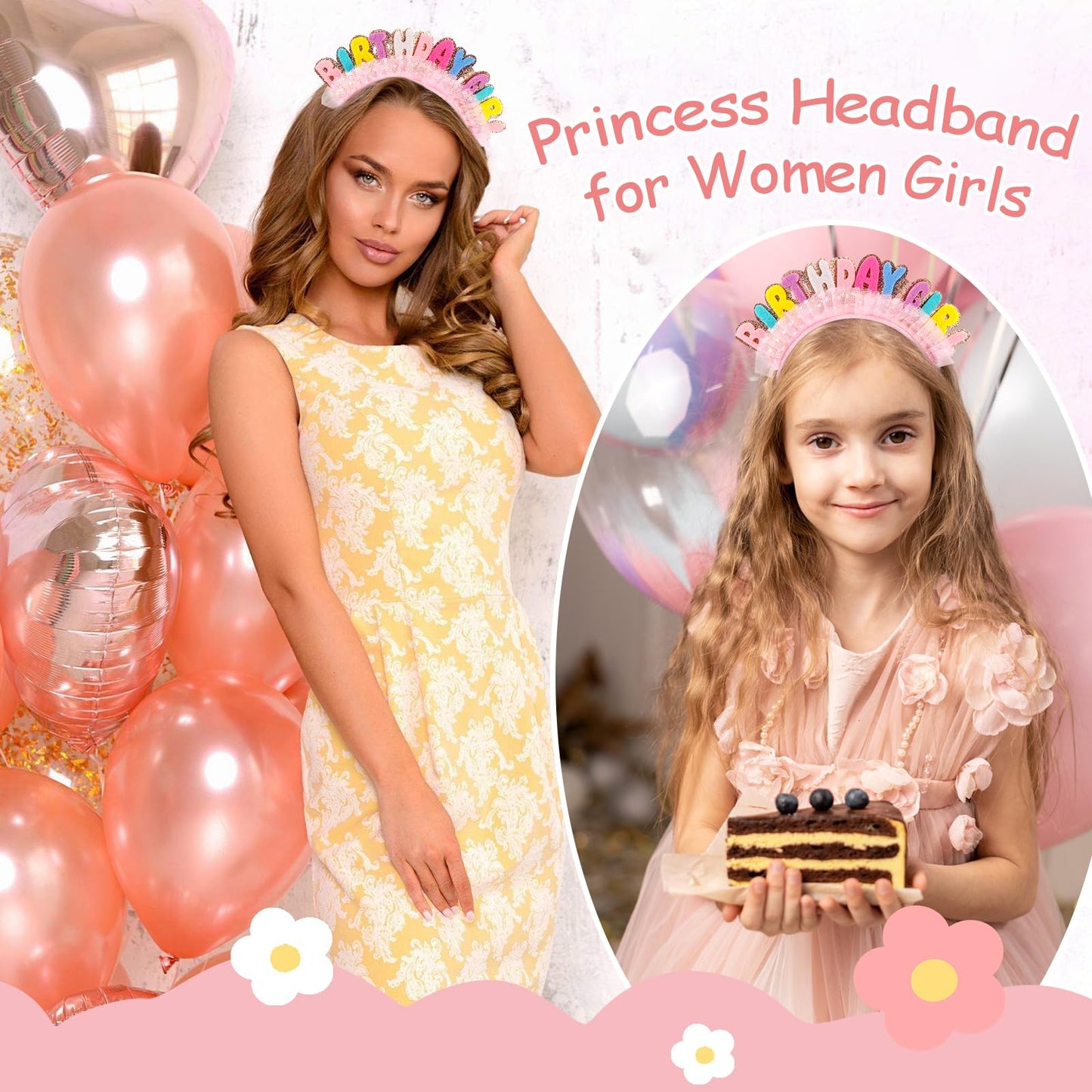 Vovii Birthday Girl Headband Princess Crown for Women Girls, Happy Birthday Headband for Hair Accessories