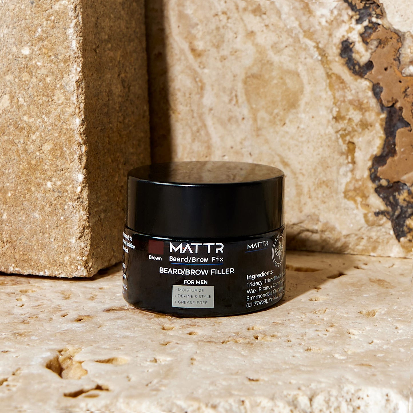 MATTR Beard Filler - Luxury - Grey Hair Coverage, Hair Filler and Growth Promoting for Patchy Beards, For Beards & Brows - Vegan Makeup - Perfect for Gym Bag or Travel - 15g (Brown)