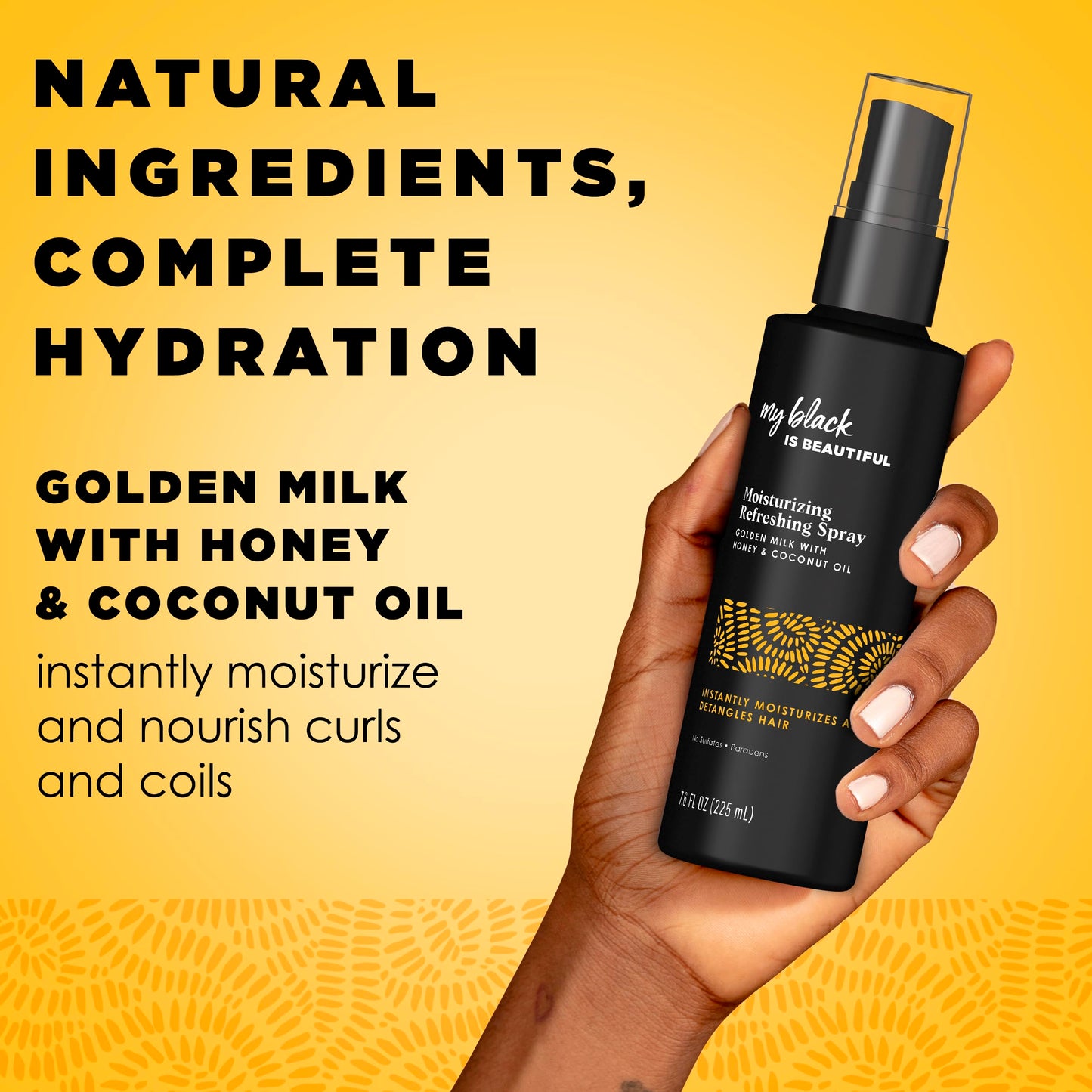 MY BLACK IS BEAUTIFUL Detangler Spray, Sulfate Free, for Curly and Coily Hair with Coconut Oil, Honey and Turmeric, 7.6 fl oz