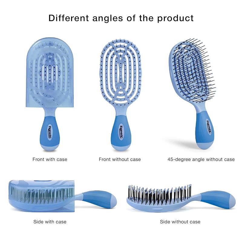 NuWay 4Hair TravelC U.S. Patented Single-Curve Scalp Care Travel Brush with Protective Case – Baby Blue