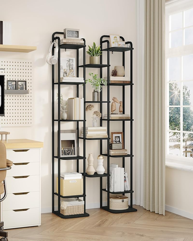 Vertical 10-Tier Shoe Rack Organizer – Free Standing 67.3" Tall, Black with 2 Side Hooks (Variation: Black+10 Tier)