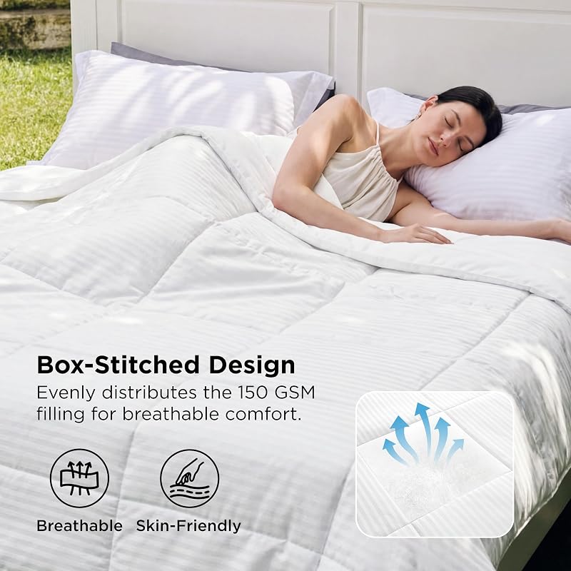 Bedsure Lightweight Duvet Insert Queen 88x88 150GSM Down Alternative - White Stripe