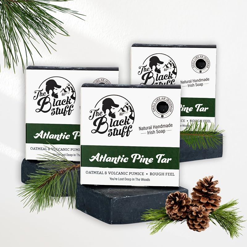 Pine Tar All Natural Bar Soap for Men – 3 Pack, Cold Process, Organic Shea Butter