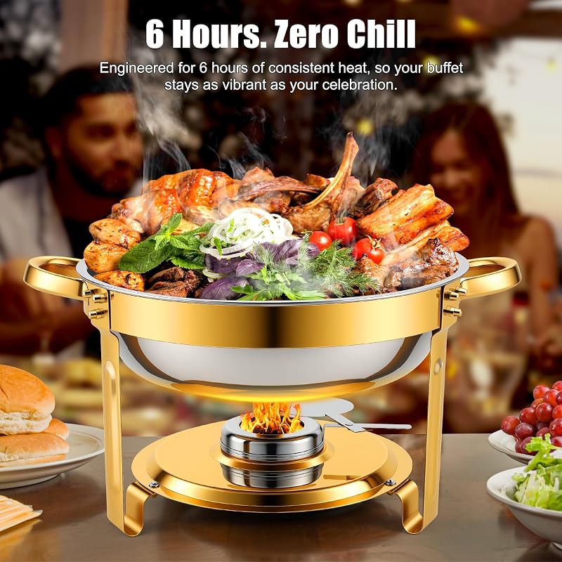 Chafing Dishes Buffet Warmer Set, 4 x 2/4 Pack 4.5QT Stainless Steel Gold Variation: Gold+4pack