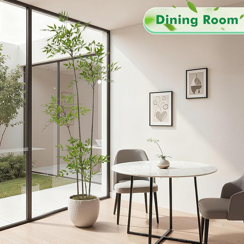 6ft Faux Bamboo Tree with Nandina, Green, with Pot — Variation Green+5ft 11in