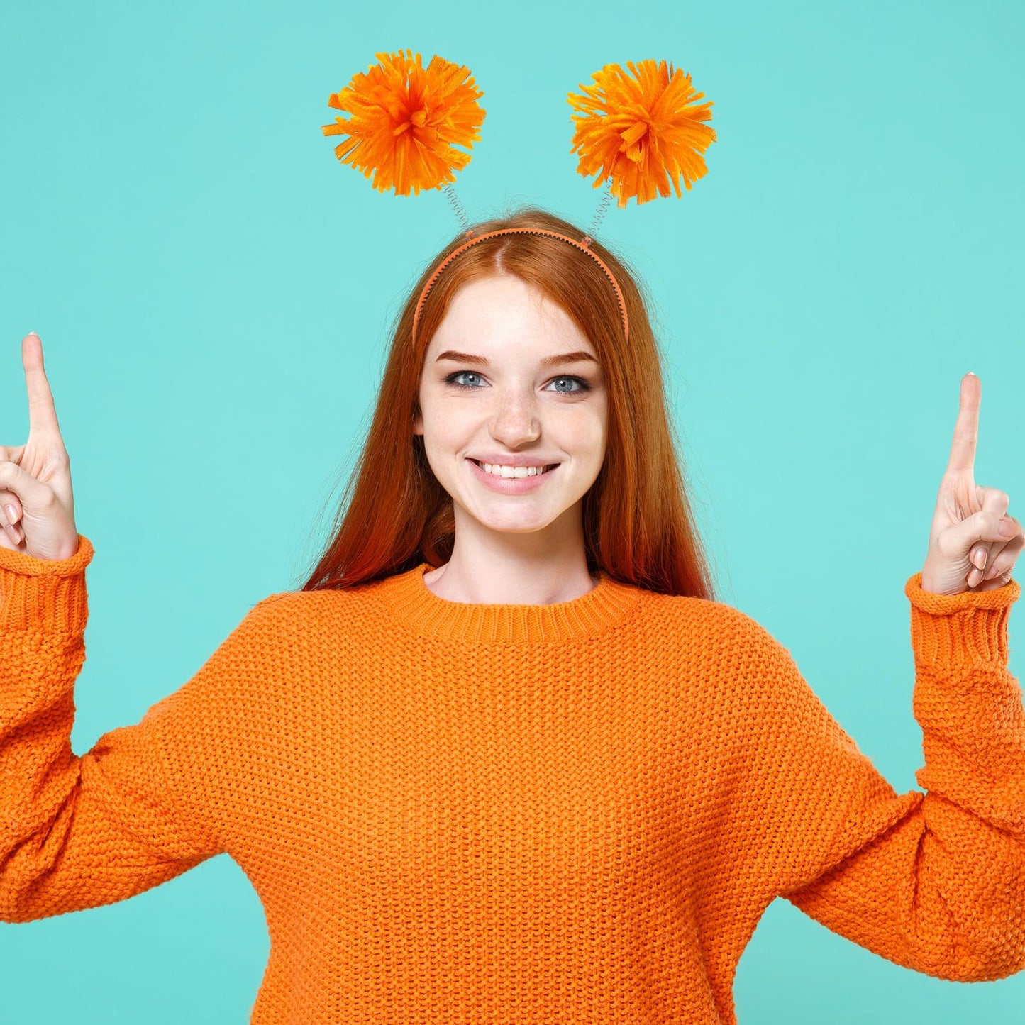 Tigeen Headband Head Bopper with Pom Pom, 12 Pcs Orange, for Women Adults Accessories, Birthday Party Headwear