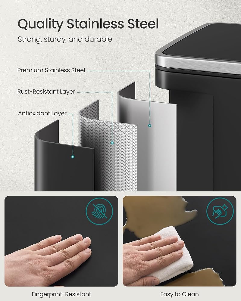 Ink Black SONGMICS 13 Gallon Stainless Steel Soft-Close Trash Can