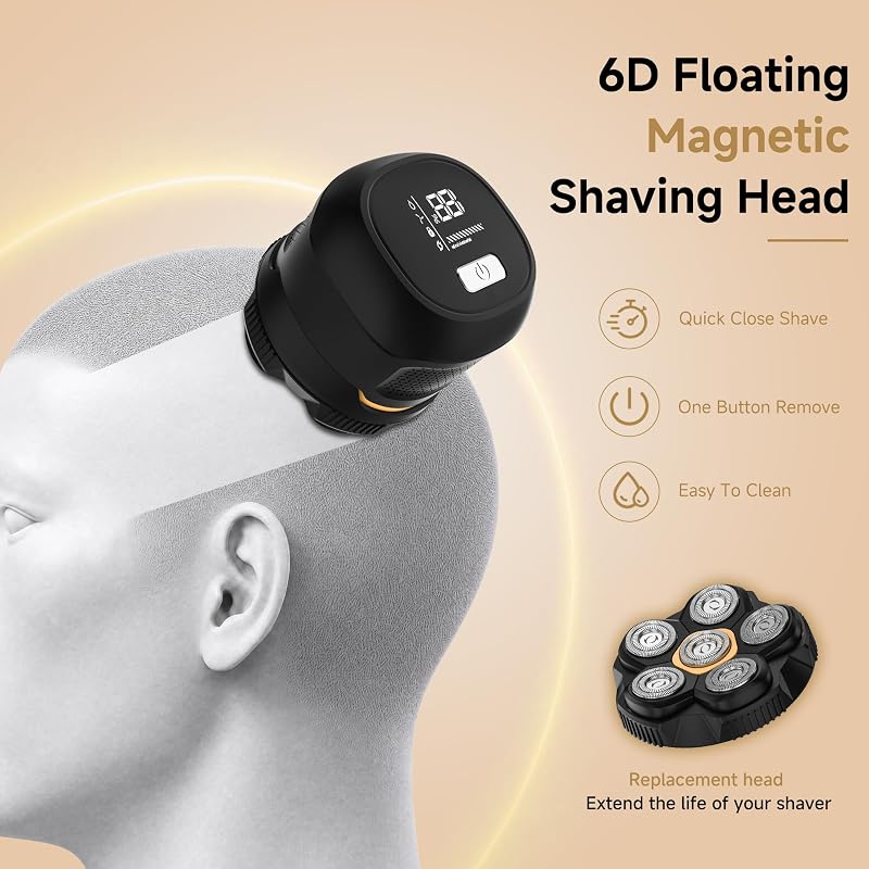 Beard & Head Shaver 6D Magnetic Cordless for Bald Men - Black Variation