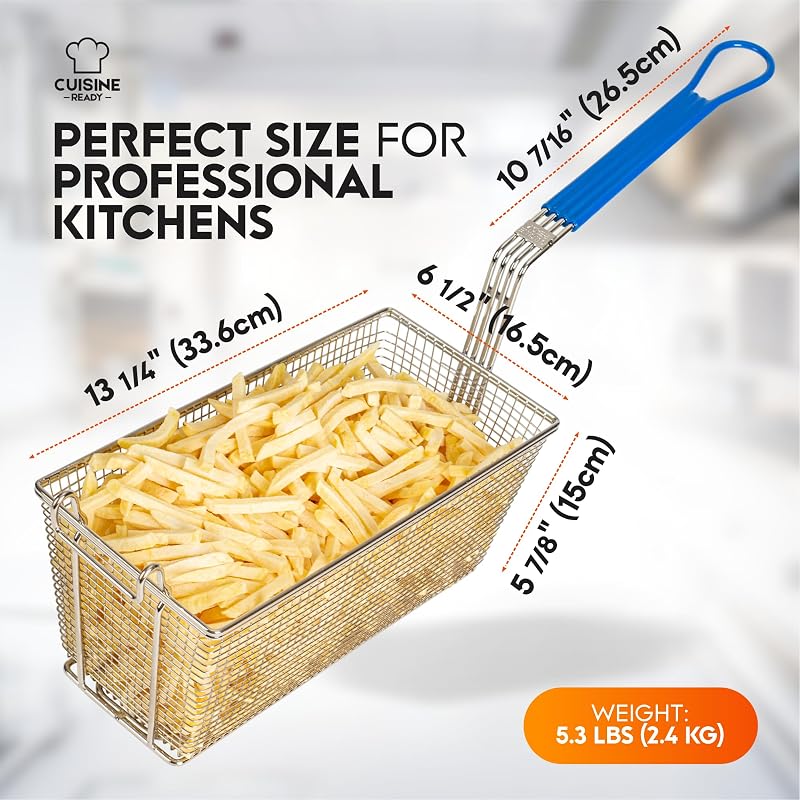 Commercial Deep Fryer Basket 4-Pack with Long Handle - 13.25 x 6.5 x 5.9 in