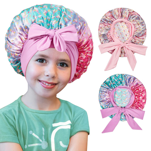 choshion Kids Bonnet for Girls, Satin Bonnet for Sleeping, One Size, Set of 2, Unisex-Kids, Hat