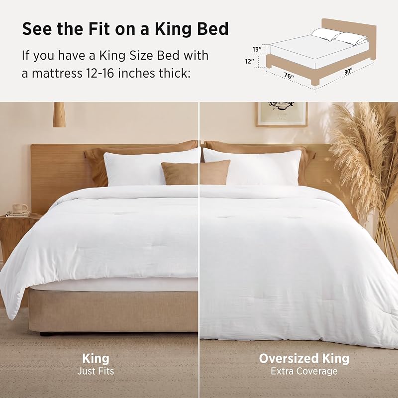 Bedsure Oversized King Comforter Set - Prewashed White 120x98