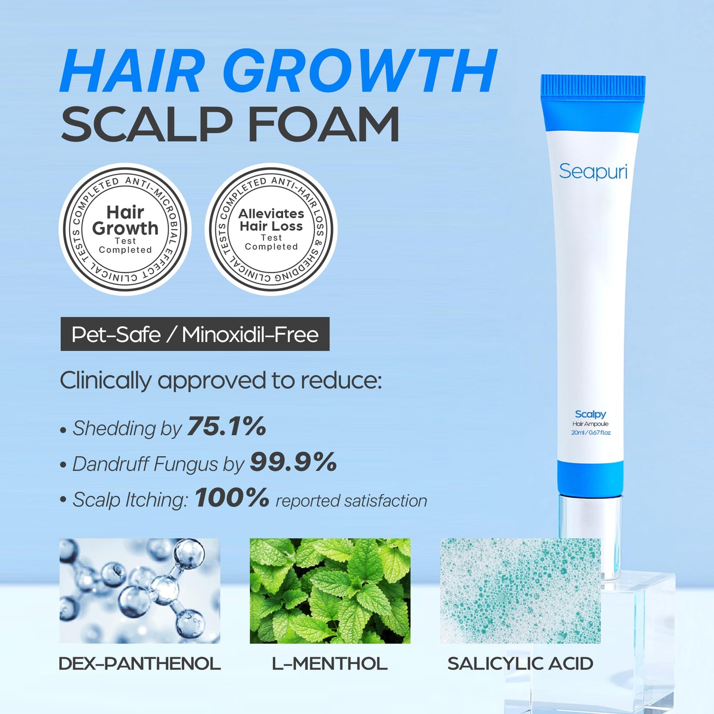 Seapuri Scalpy Hair Growth Serum for Hair Loss & Thinning | Mothers Day Gifts for Mom | Scalp Massager Treatment w/Salicylic Acid, Menthol, Dexpanthenol | Non-Greasy, Lightweight | Exfoliate Dandruff