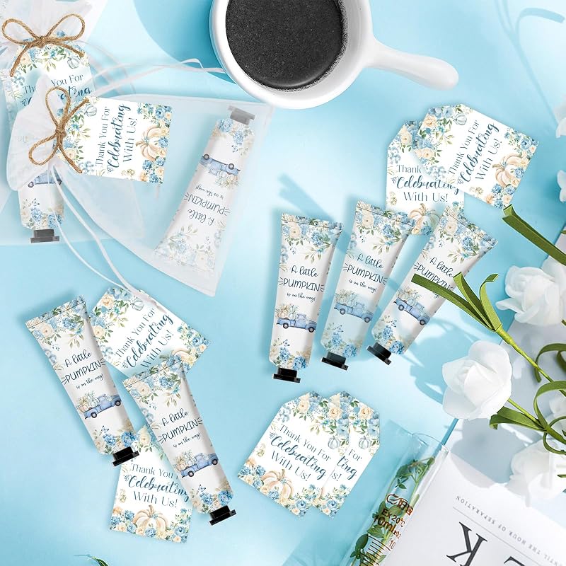 Blue Pumpkin Hand Cream Gift Set, 50-Count (50x Hand Lotion, 50 Organza Bags) Baby Shower Favors