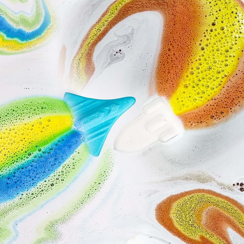 8x 3 oz ORIGLAM Rocket & Shuttle Bath Bombs for Kids – Space Plane Rainbow Fizz, Individually Wrapped