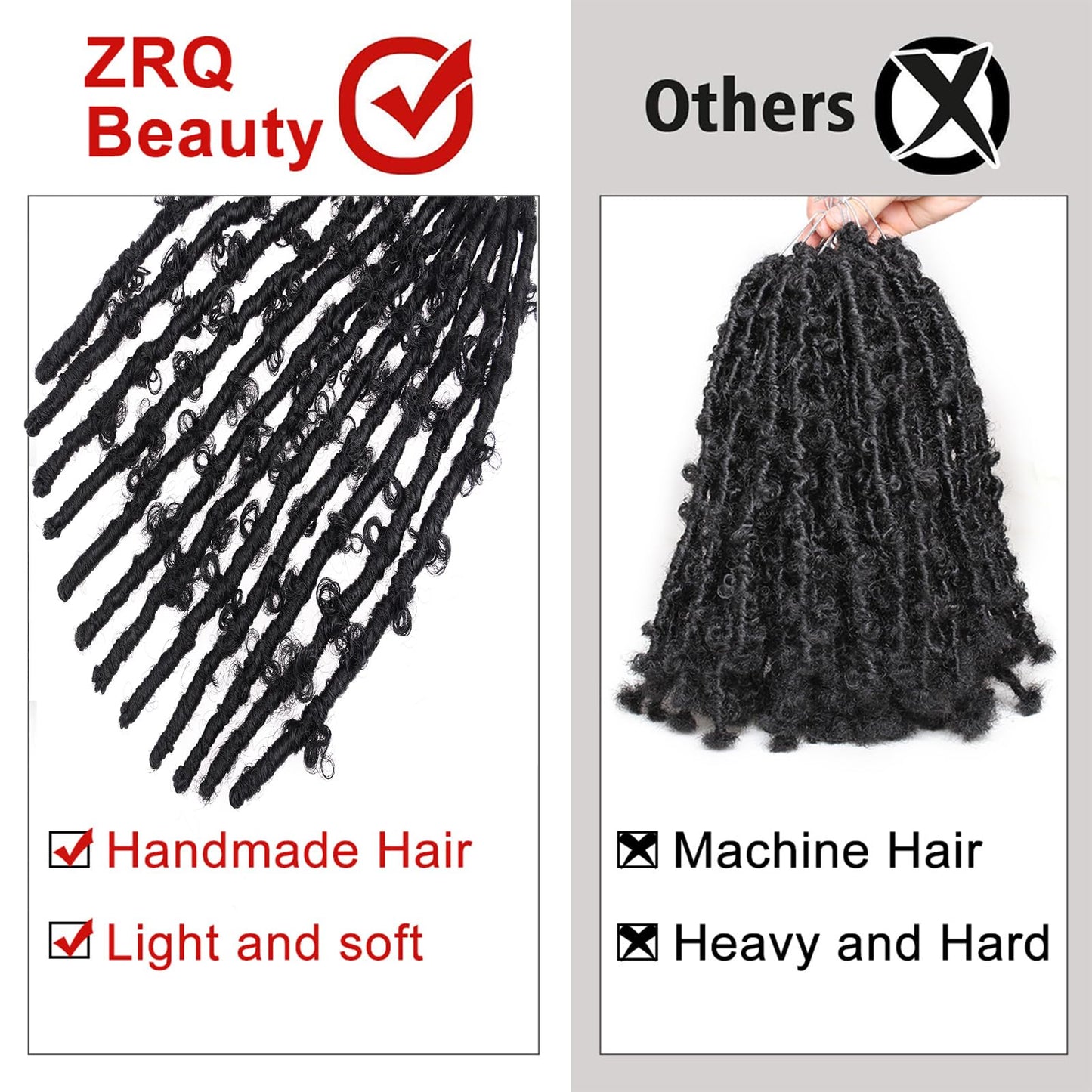 ZRQ Butterfly Locs Crochet Hair Short 6 Packs Black Crochet Bob Hair 8 Inch Messy Distressed Faux Locs Crochet Braids Pre-twisted Soft Locs Hair for Women #1B
