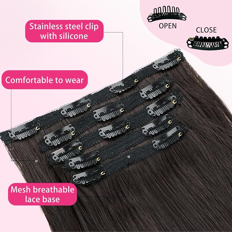 Variation of THIS listing: Clip in Hair Extensions 20 Inch Dark Brown Straight Layered