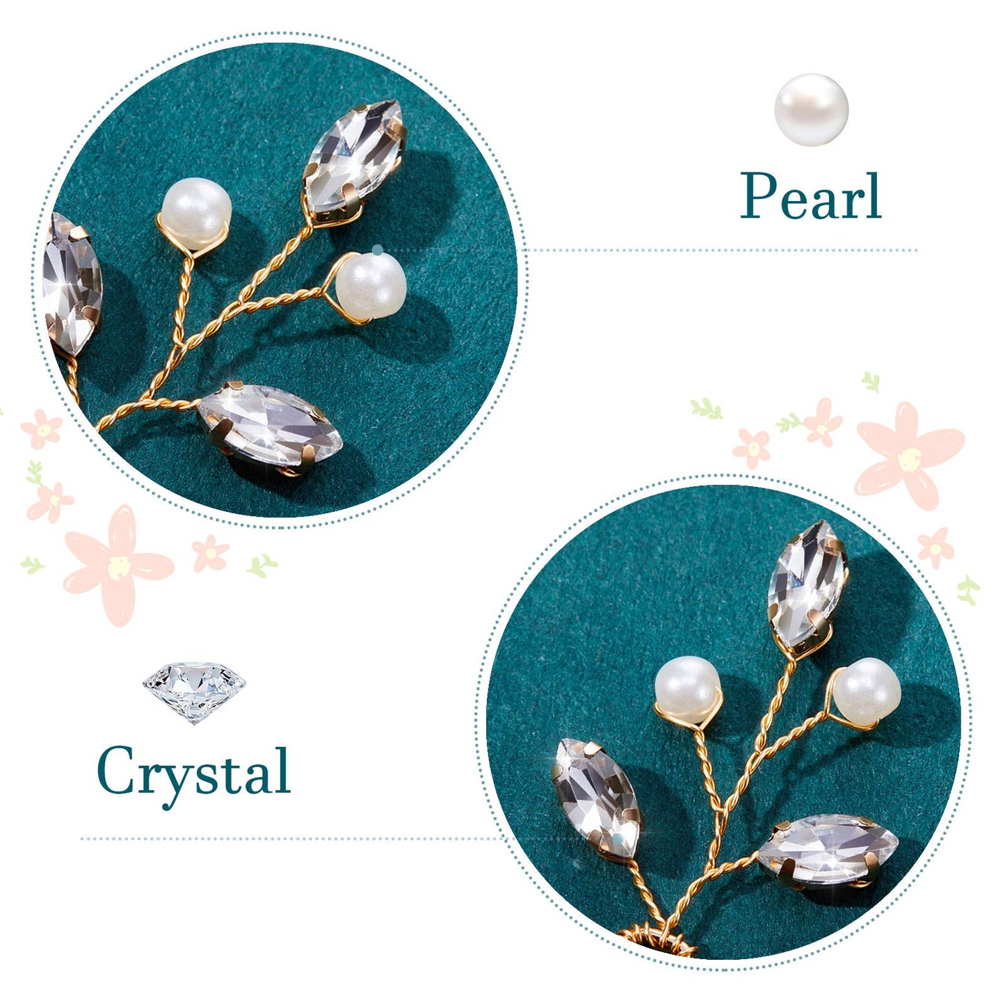 Syhood 6 Pieces Pearl Crystal Bridal Hair Pins Rhinestone Flower Wedding Hair Pins Prom Accessory for Women Wedding Hairstyles(Gold)