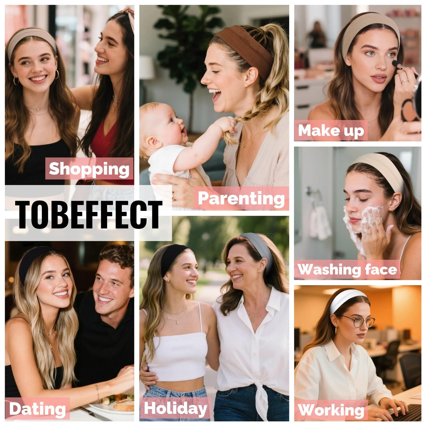 Black Headbands for Women Non Slip - Fashion Yoga Sports Hair Bands for Women's Hair, Soft Elastic Cotton Cloth Sweat Headbands for Women for Workout Running Daily 6PCS