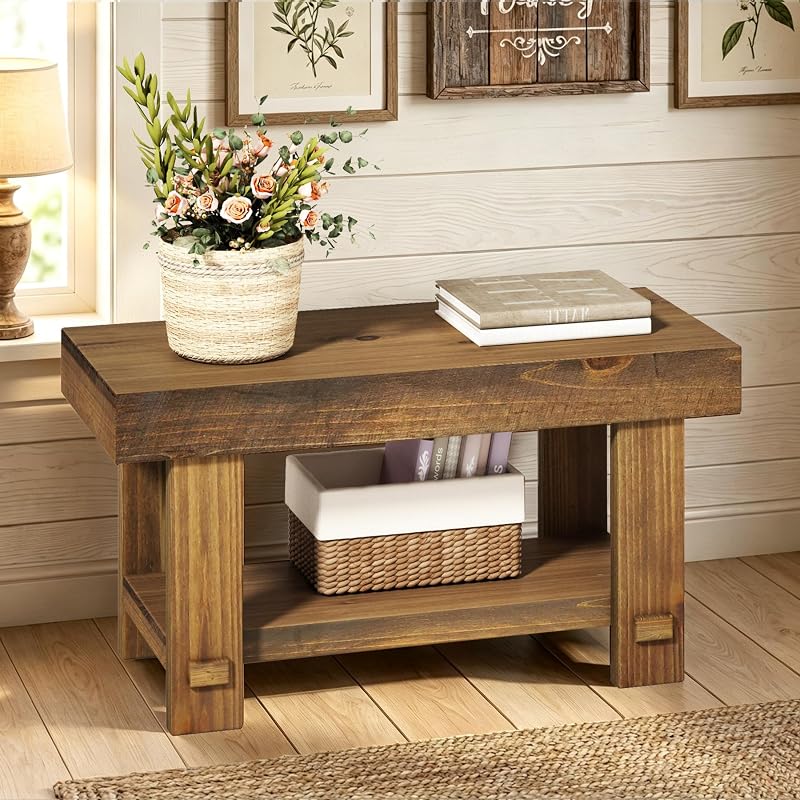 Solid Wood Entryway Bench 31.5" - Farmhouse Narrow Shoe & Storage Bench (Variation: 31.5")